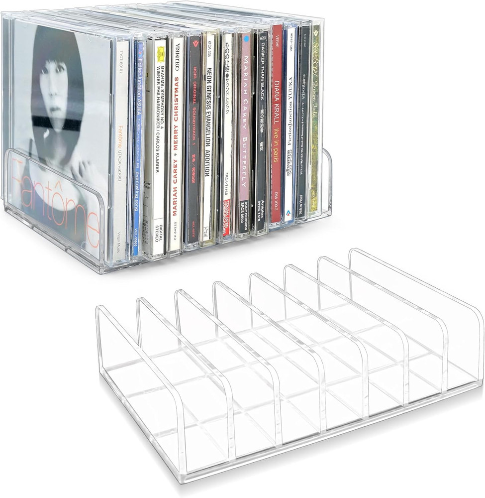 Philbinden 2 Pcs Clear Acrylic CD Holder, DVD/CD Display Rack & CD Storage Box &