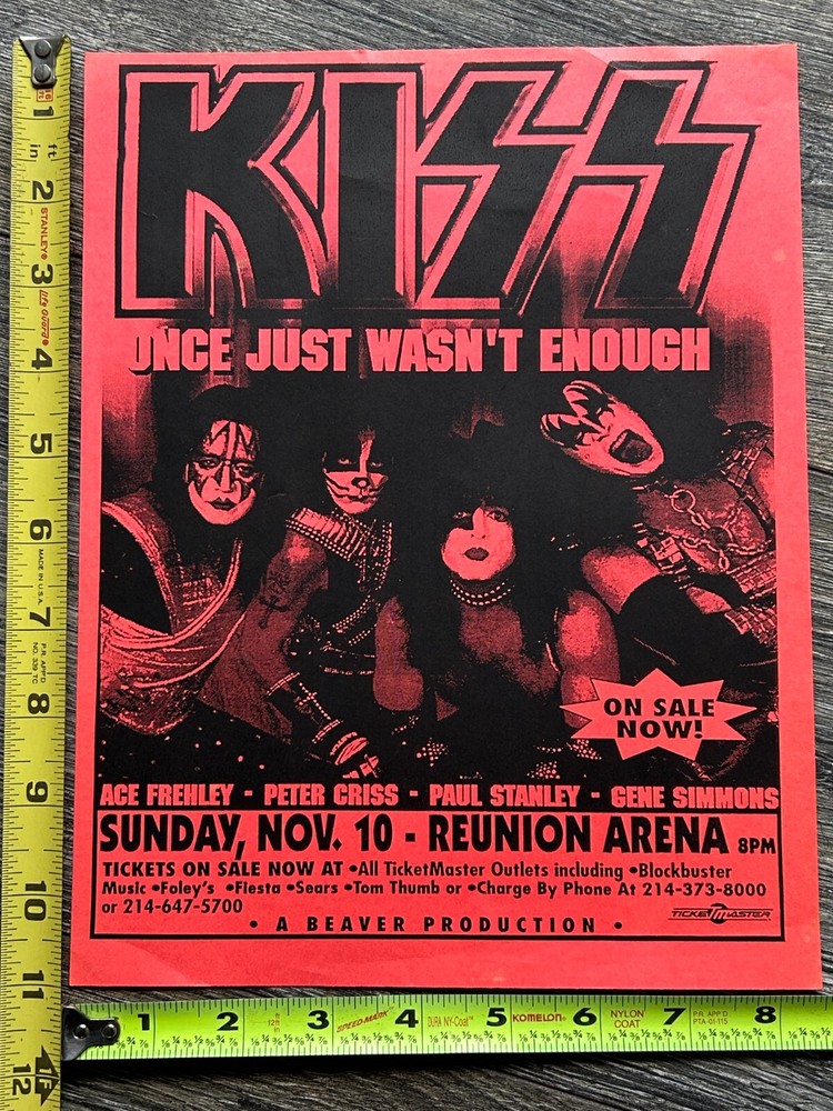 KISS Handbill Concert Ad Flyer Reunion Tour Dallas TX Nov 10 1996 Vintage Kiss B