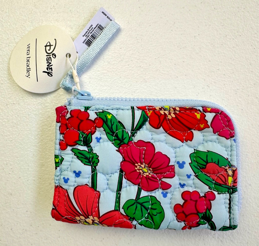 Vera Bradley Disney Mickey Meadow Card Pouch Zip Key Ring NWT Hidden Mickey