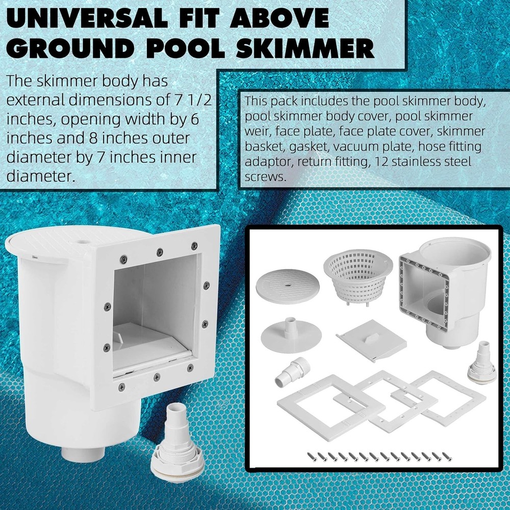 Universal Above Ground Pool Skimmer with Complete Accessories & Easy Setup