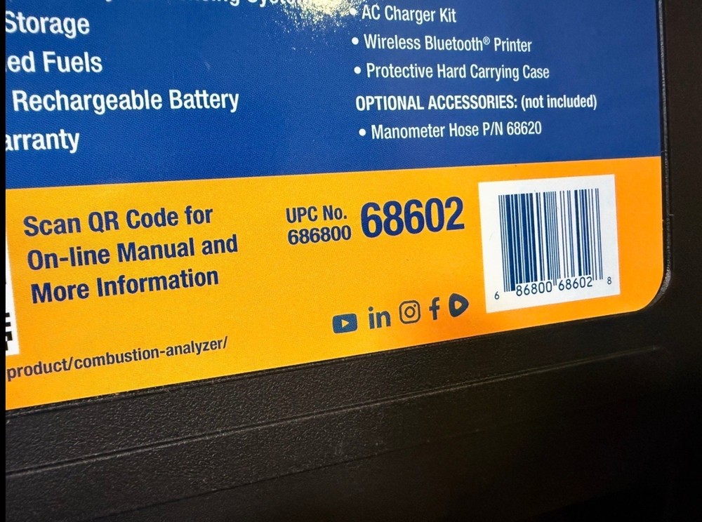 Yellow Jacket CA502P Combustion Analyzer with Printer O2 & CO Analysis