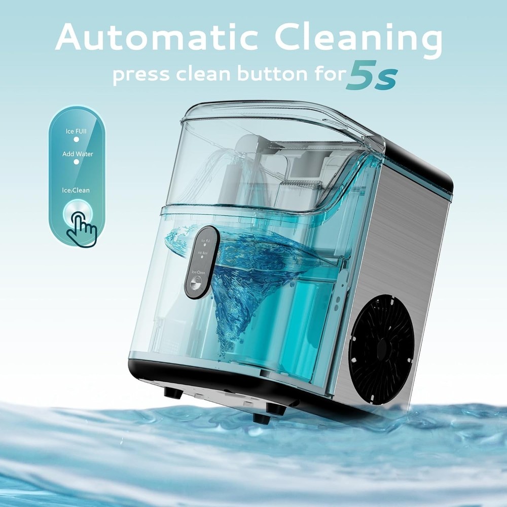 Sleek Pebble Ice Maker with Automatic Cleaning - Perfect for Entertaining