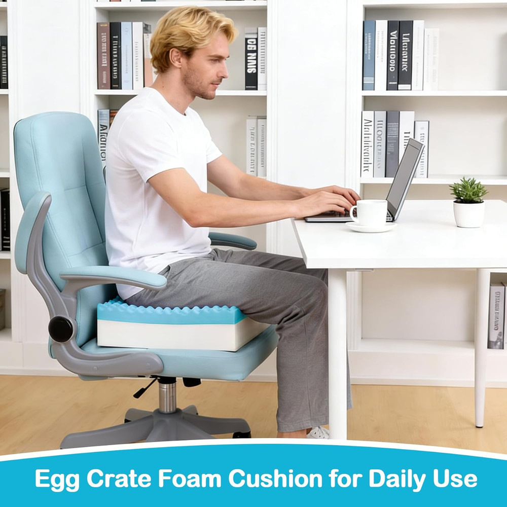 Egg Foam Crate Pad with High-Density Base for Long Sitting, Double Layer Design