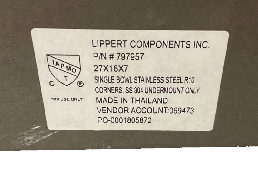 Lippert Stainless Steel Undermount Metalic Black Single Bowl Sink 27x16x7