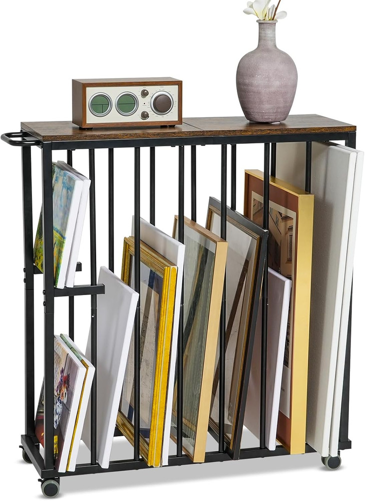Rolling Art Storage Rack for Canvas & Frames - Display & Drying Stand