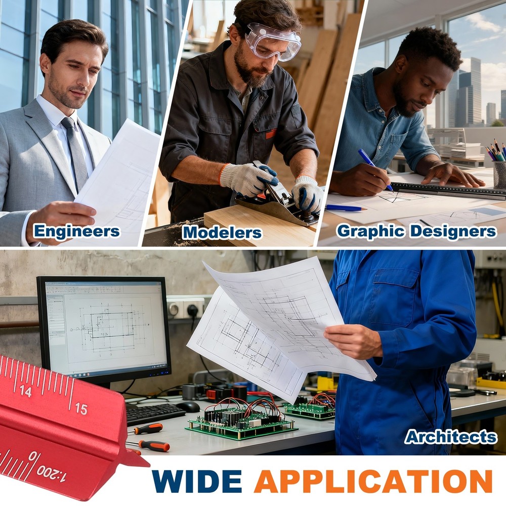 12 Inch Metric Architectural Triangular Scale Ruler Large Scale, Blue