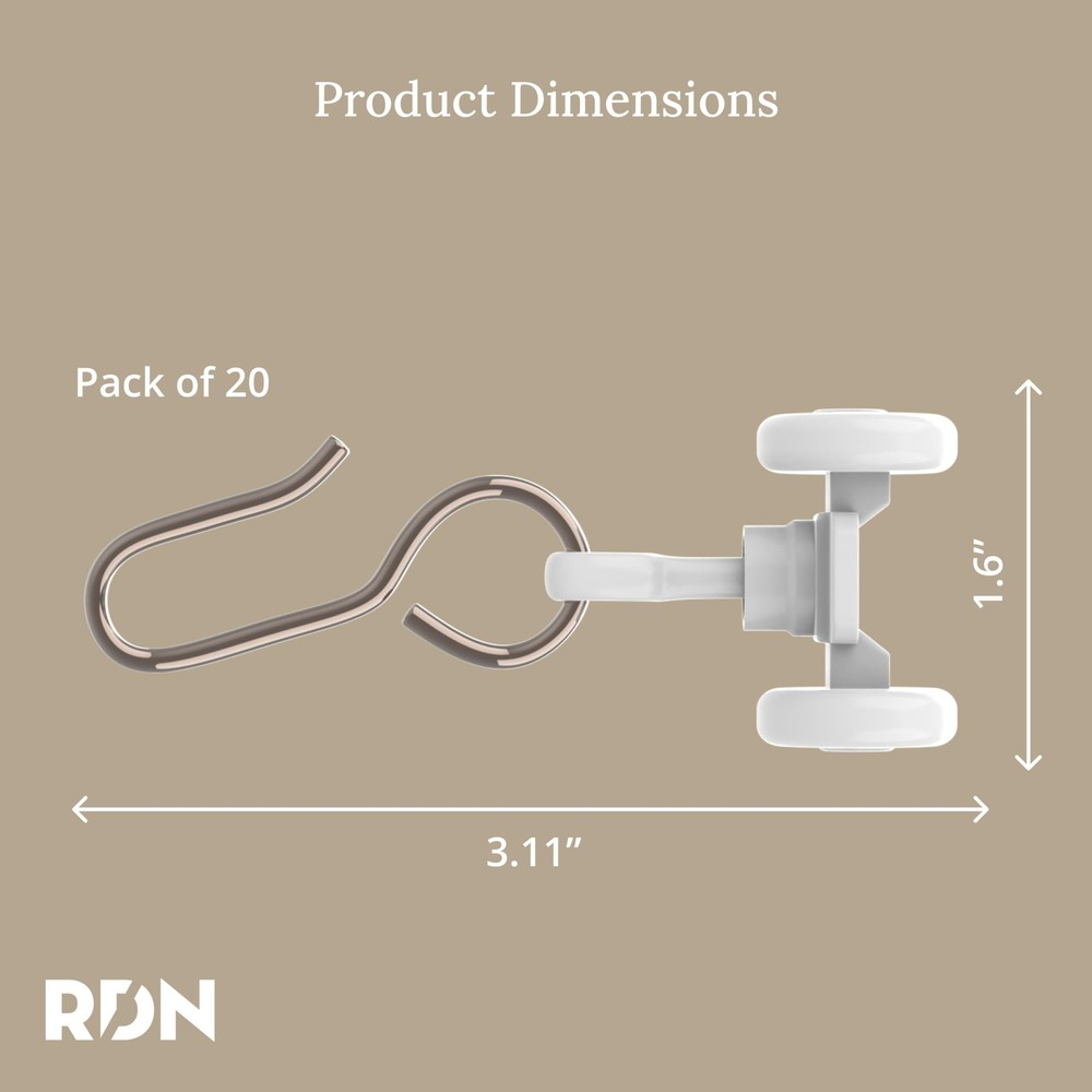 Curtain Track Hooks 20 Pack - Durable Ceiling Track Roller Hooks for Curtains...