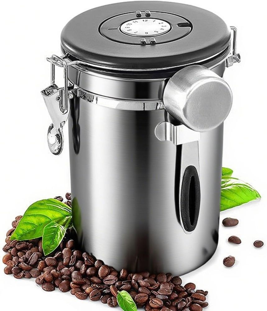 62oz Coffee Canister Stainless Steel Airtight Storage Container &Measuring Scoop