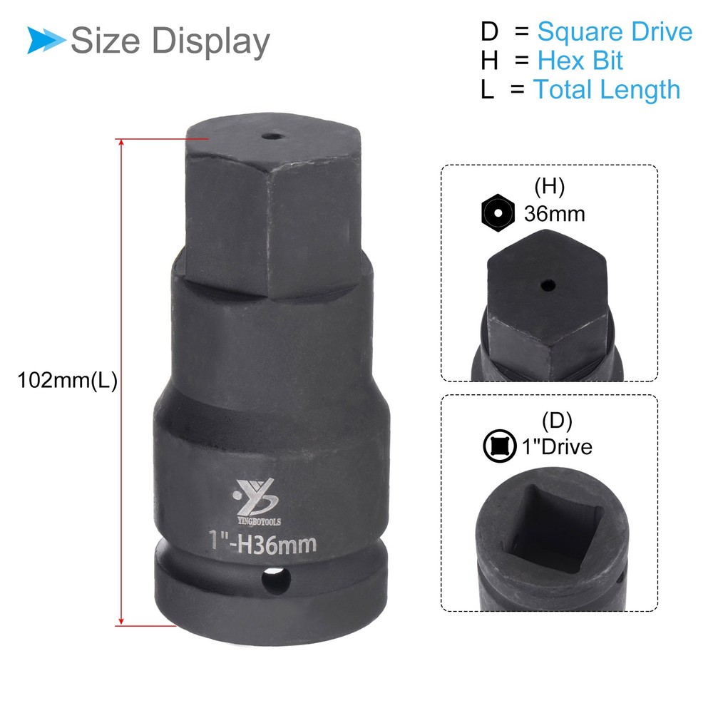 36mm Impact Hex Bit Socket 1" Square Drive Metric Hex Socket for Automotive
