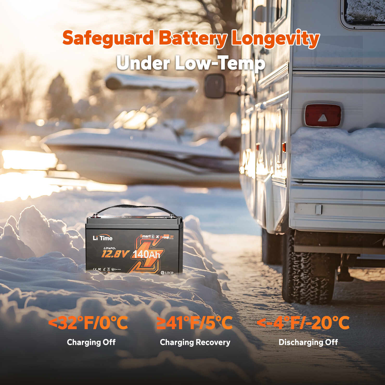 LiTime 12V 140Ah Bluetooth Group31 LiFePO4 Lithium Battery 1920W For RV Marine