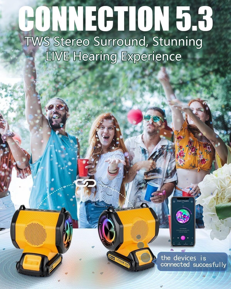 Bluetooth Speaker for Dewalt 20v Battery Cordless Small Speaker w/ TWS Function