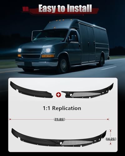 Windshield Wiper Cowl Panel Grille Compatible with 1996-2017 Chevy Express