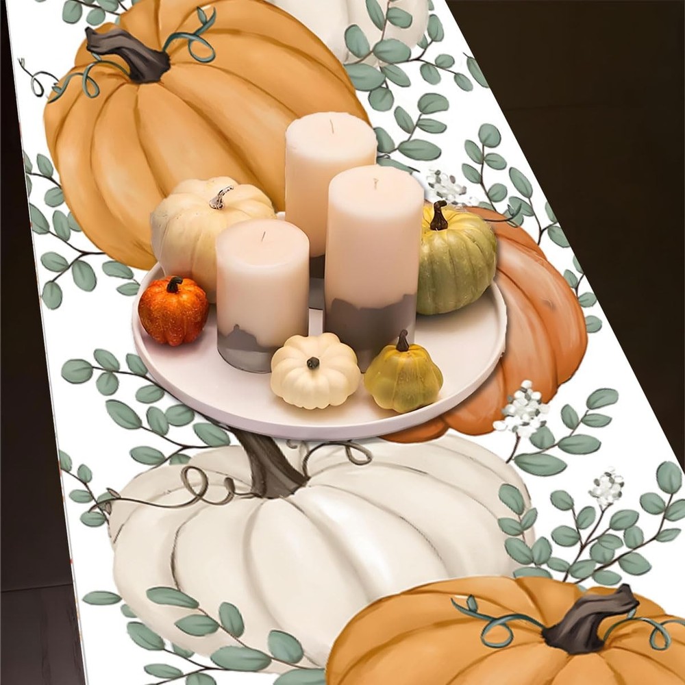 Fall Decorations for Home Fall Table Runners 13×72 Inch Orange Pumpkin Eucaly...