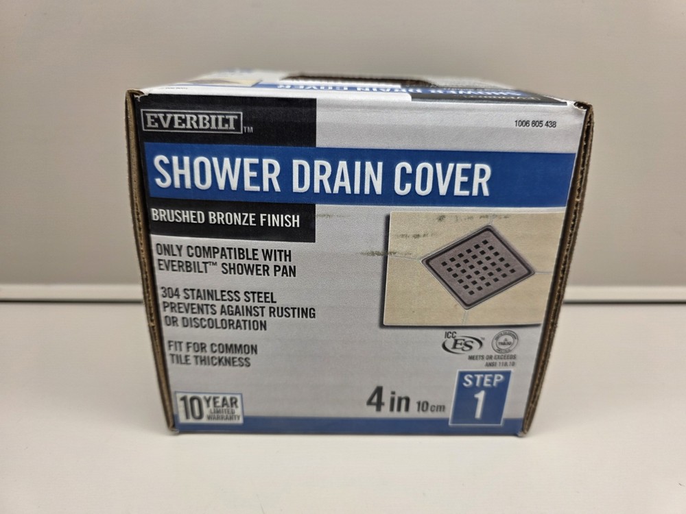(1) NEW Everbilt Watershield Shower System 4" Bronze Square Grid Drain Grate