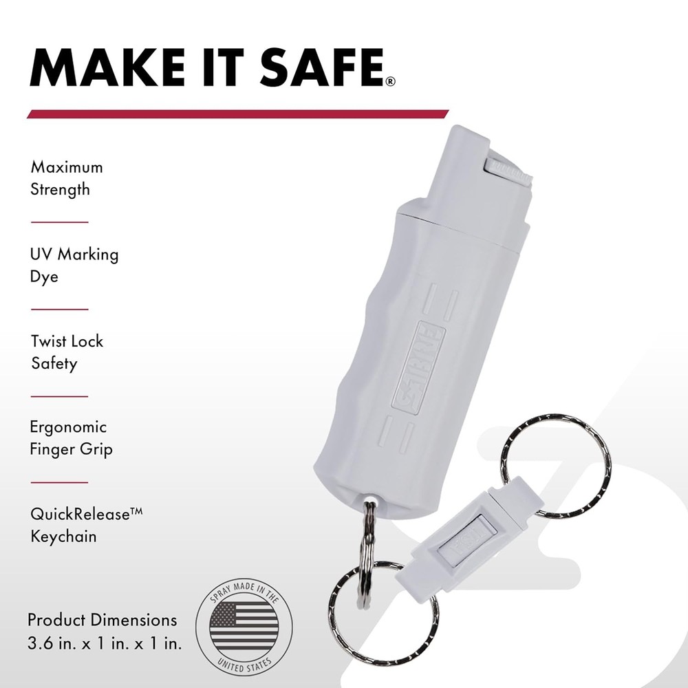 Sabre Pepper Spray with Quick Release Key Ring - Light Gray - UV Dye