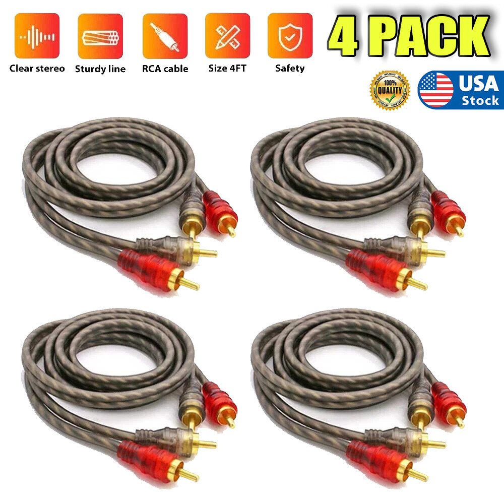 4 PACK  RCA Audio Cable Twisted Pair with Noise Reduction Interconnect Amp Wire