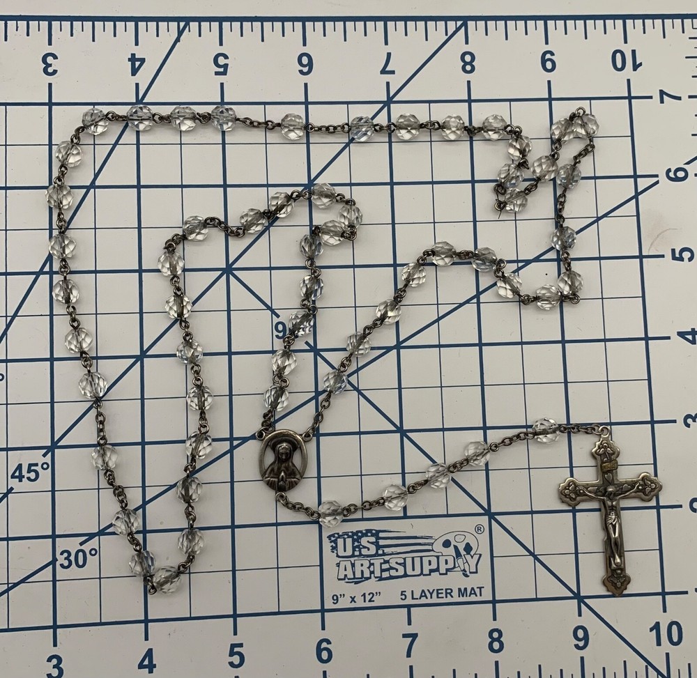 Vintage Multifaceted Crystal Glass Bead Catholic Rosary