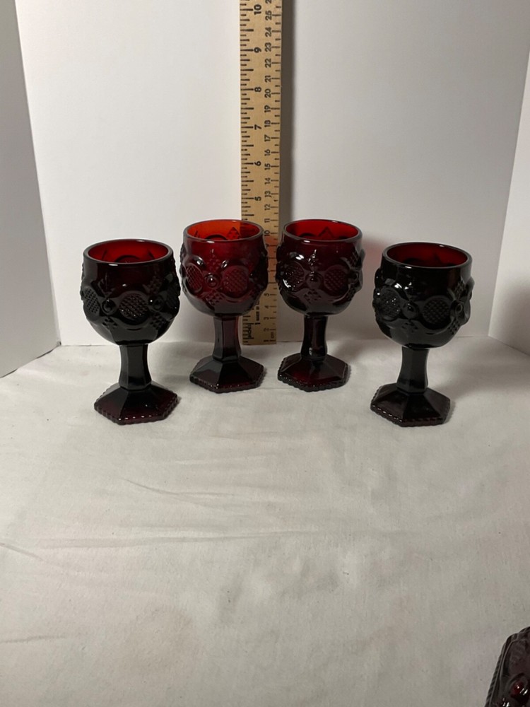 Avon ruby red stemmed goblets Coin design Lot of four
