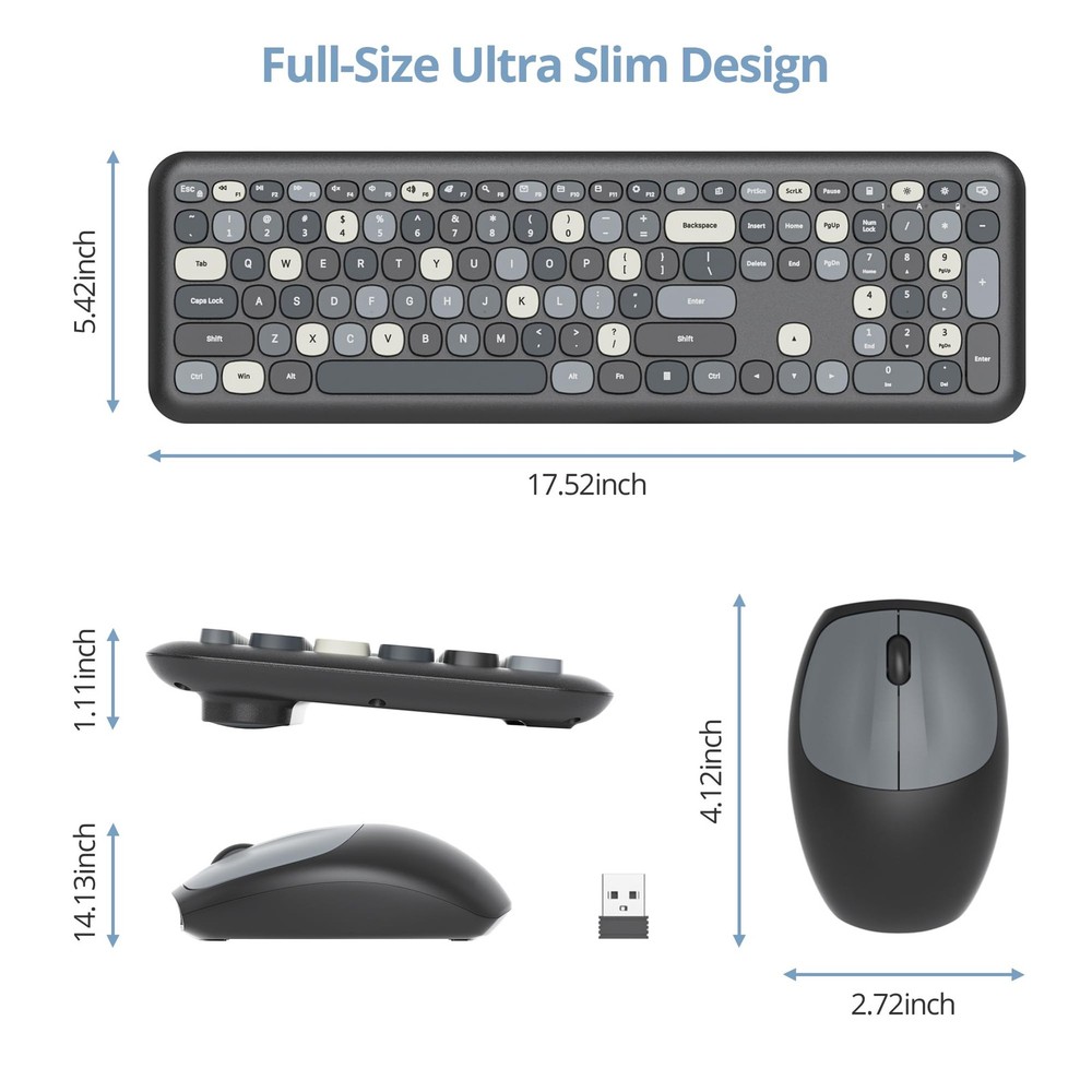 iRoboosta Black White Wireless Keyboard and Mouse Combo, 2.4GHz Retro Typewri...