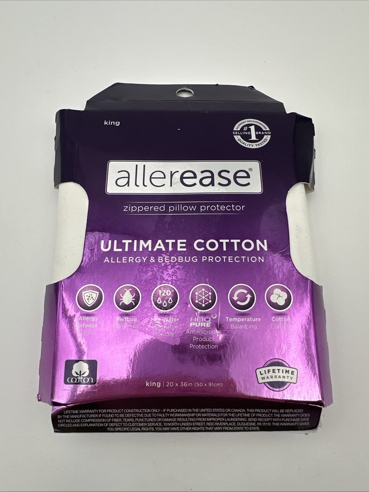 AllerEase Ultimate Cotton Zippered Pillow Protector White King Size 20"x36"