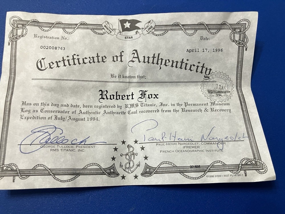 1996 Authentic Anthracite Coal from 1912 Titanic