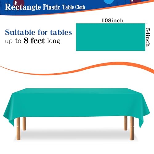 12 Pack 54 x 108 Inch Disposable Plastic Tablecloths Rectangular Rectangle Teal