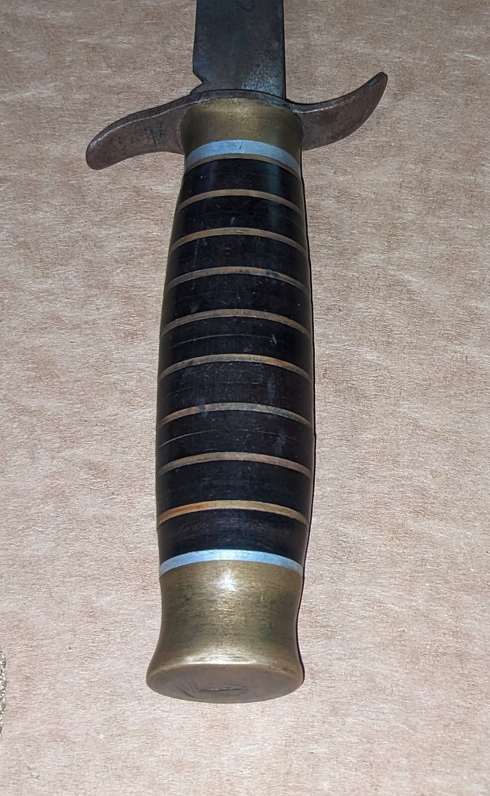 WWII Era Theater Made Fixed Blade Knife Brass Aluminum Leather Handle