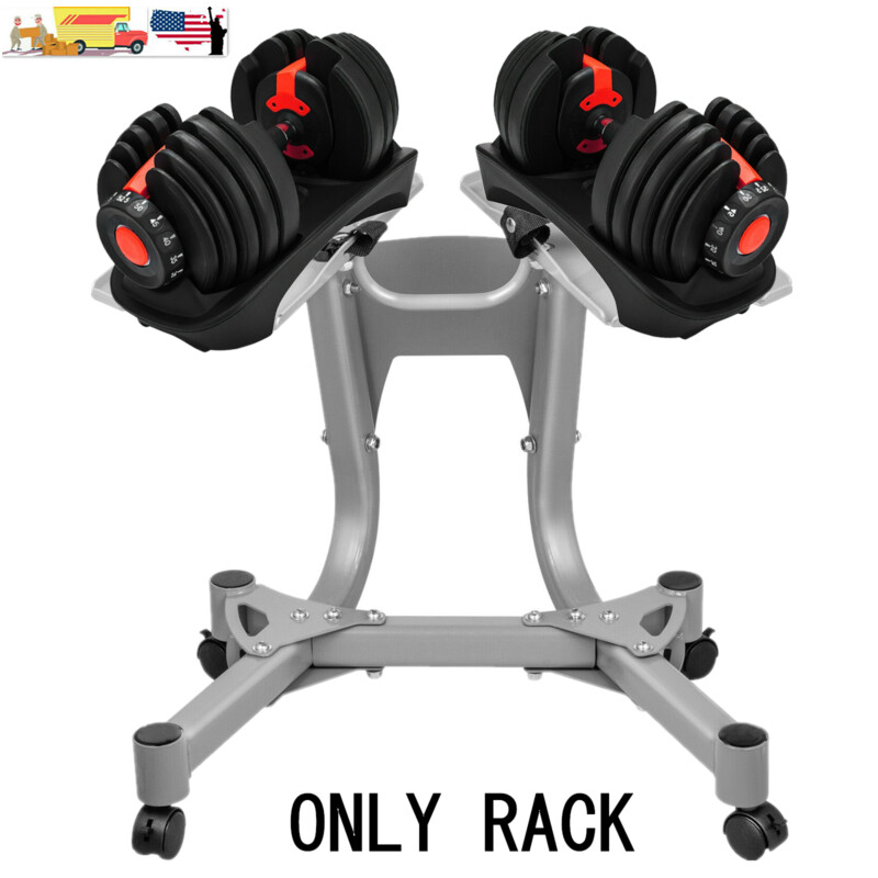 Adjustable Dumbbell Stand Movable Rack Storage Holder w/Wheels Exercise Training