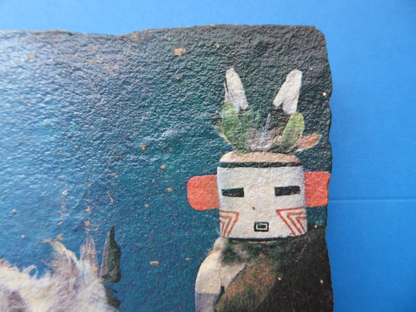 Kachinas Hand Painted on Stone Wall Plaque Aha Ahola Ahol Mana Hopi Mythology