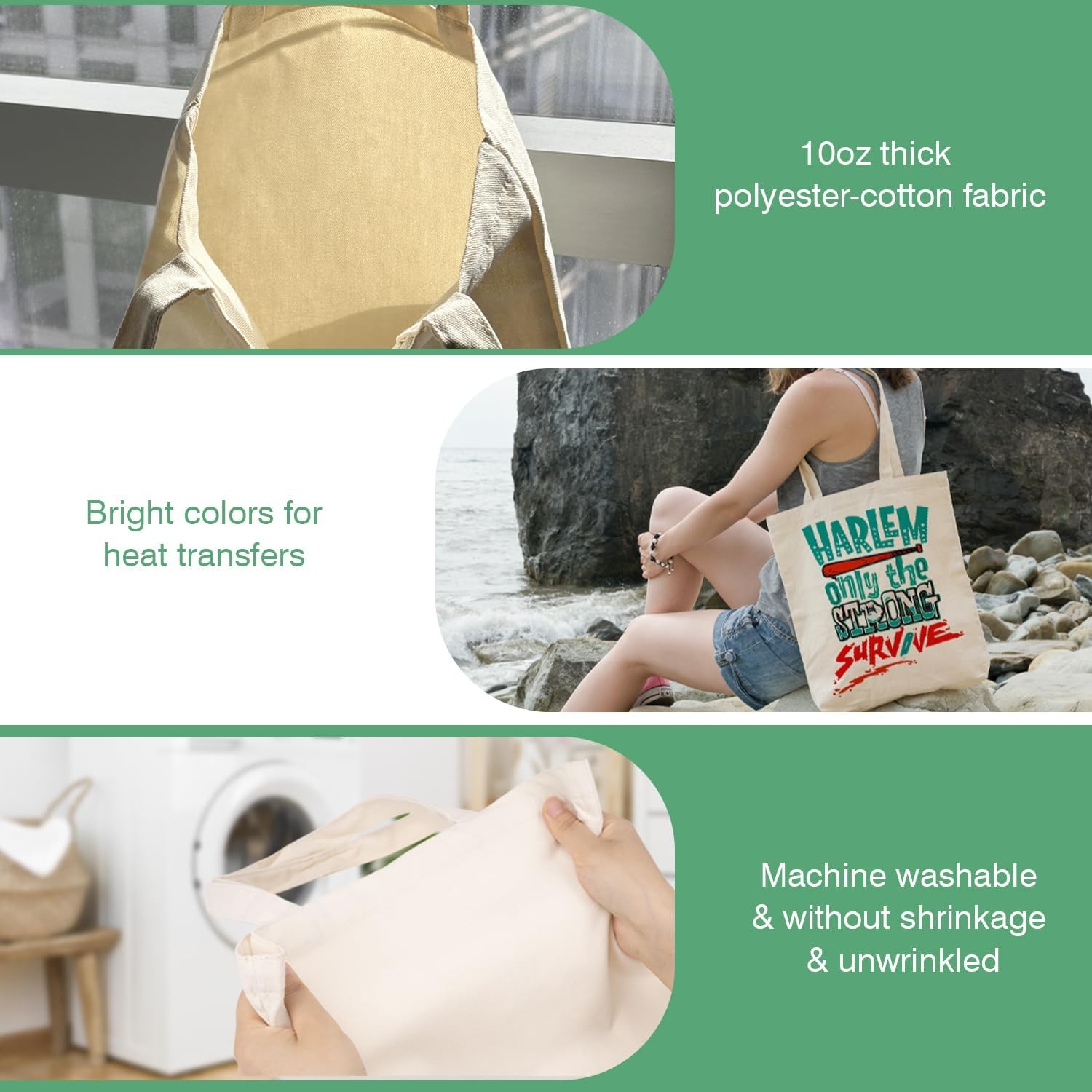 50 Pack Canvas Tote Bag Bulk Sublimation Blank Bags, 13x15 Inches