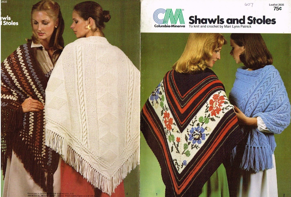 Shawls Stoles Knitting Crochet Pattern Leaflet 6 Patterns 1970's Vintage CM