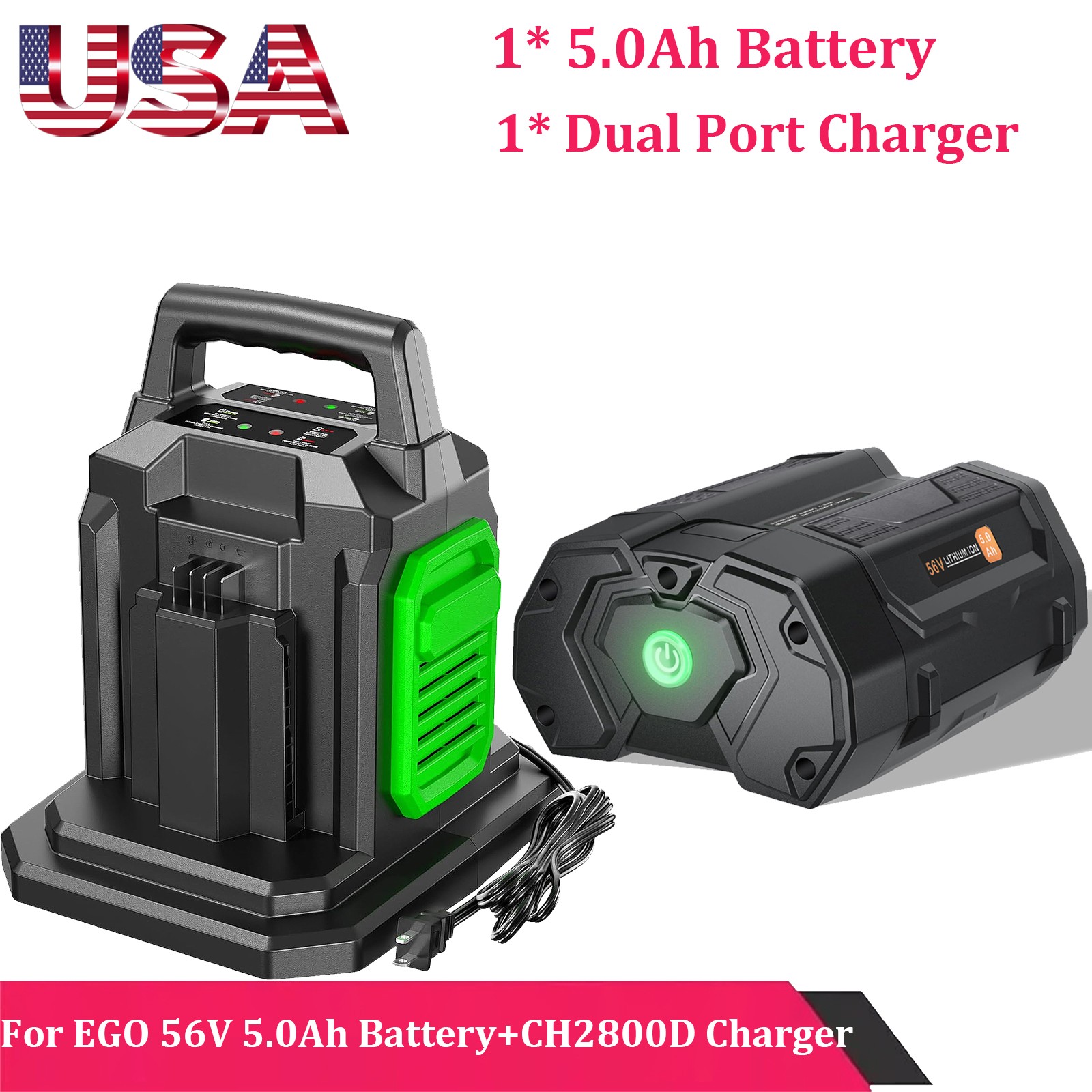 For EGO 56Volt Power+ BA2800 BA4200T 5.0Ah Lithium-ion Battery+Charger CH2800D