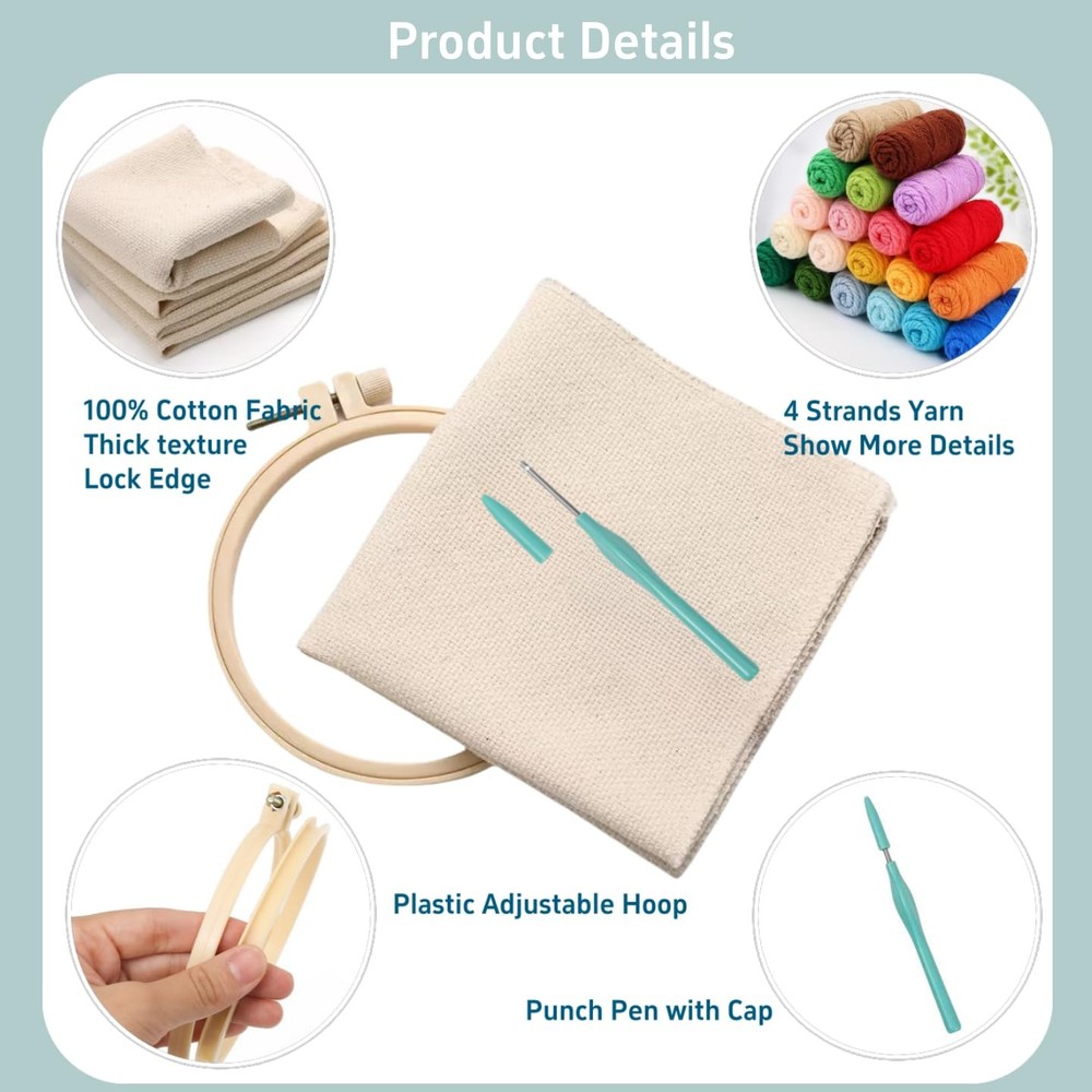 Punch Needle Kits Black Raven on Tree Under Moon 20x20cm, Multicolor