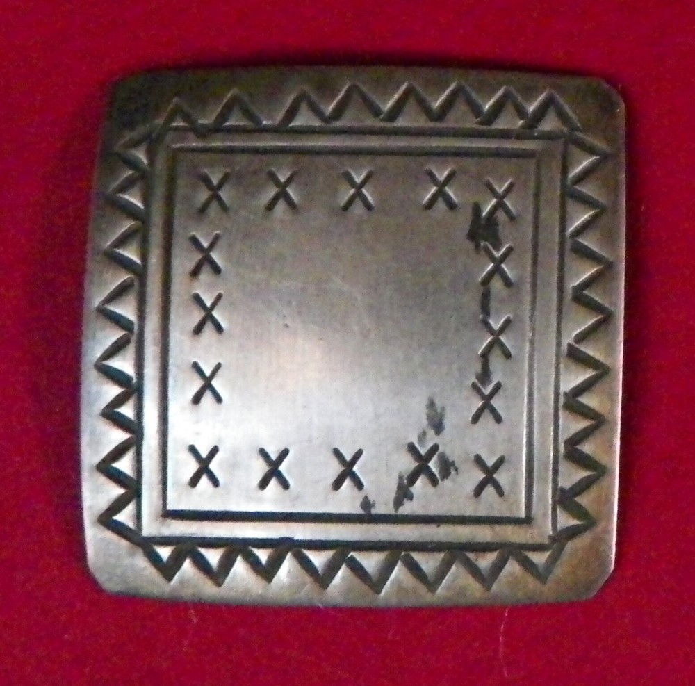 Bb YELLOWHORSE NAVAJO signed Old Handmade Silver BUTTON Square Extra Large!