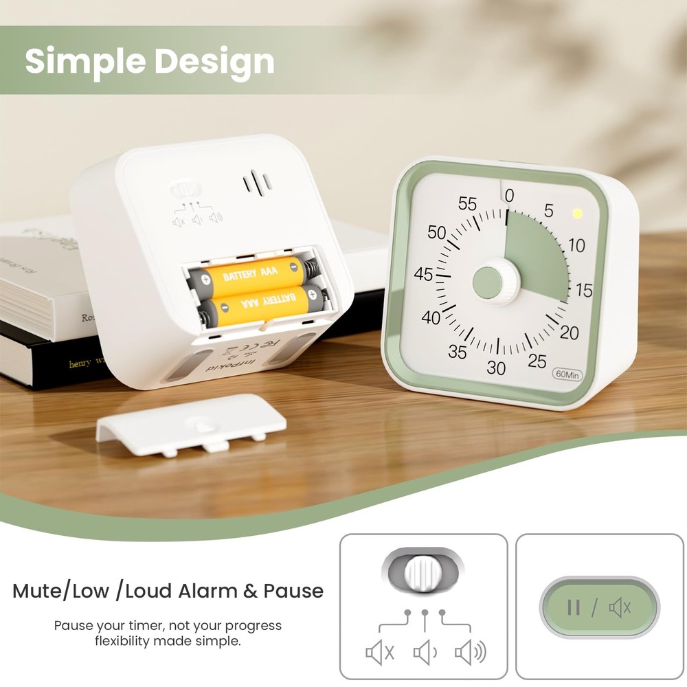 Visual Timer for Kids with Pause Function, 60 Minute Countdown Timer for Kids...