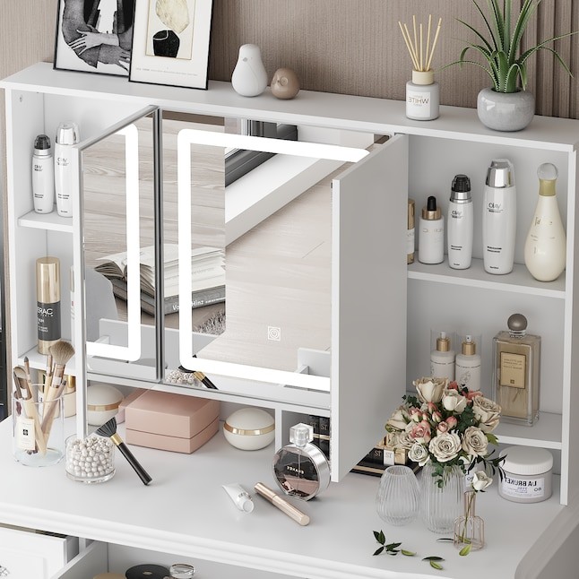 FUFU&GAGA 43.3-in White Makeup Vanity With Led Light