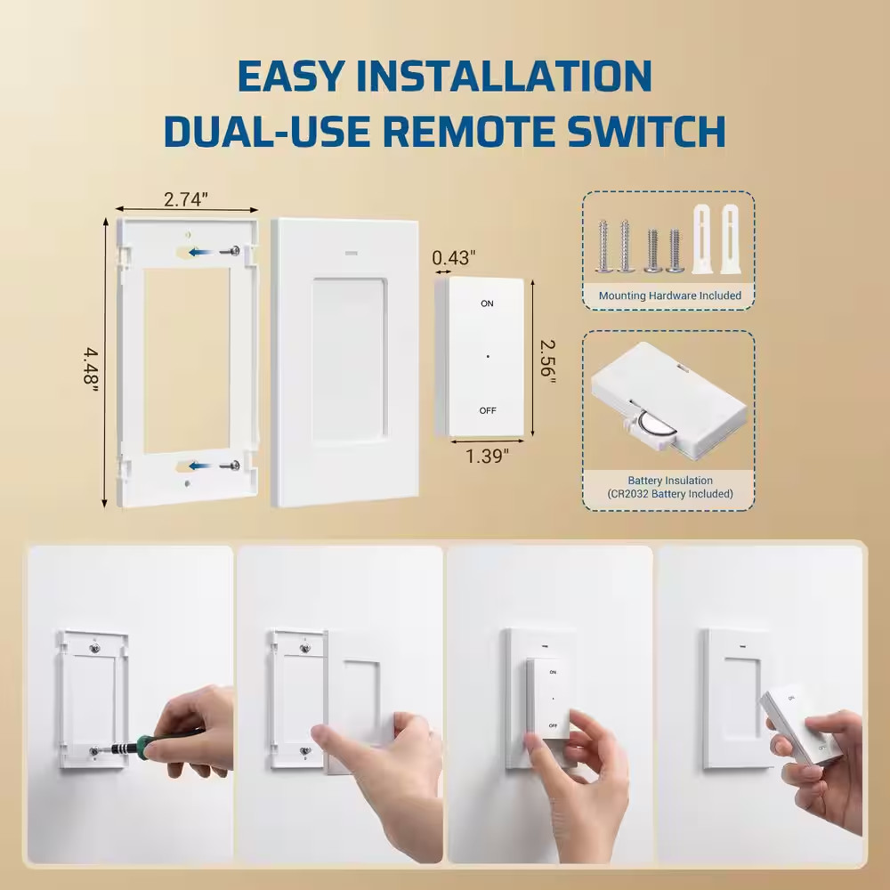 120-Volt Remote Control Light Bulb Switch Socket, White with 1-Removable Control