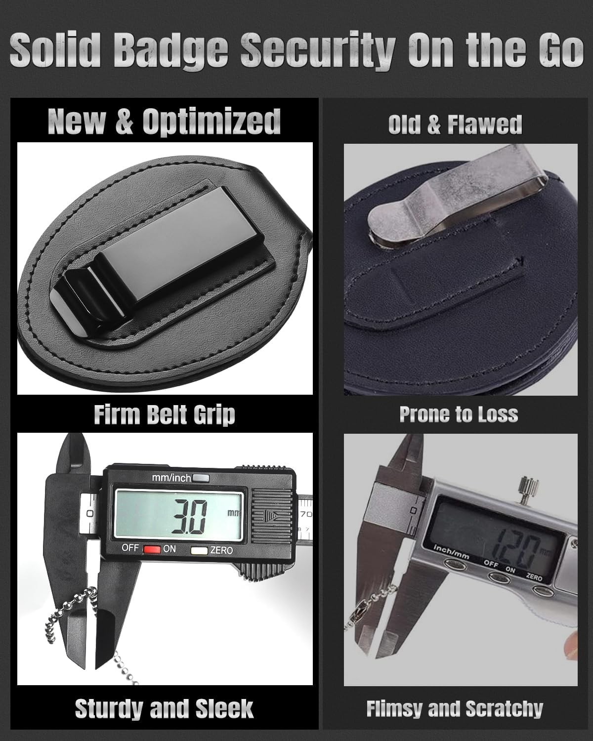 Police Badge Holder, Cowhide Law Enforcement Badge Holder with Metal Belt Clip