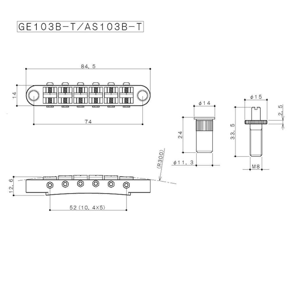 GOTOH GE103B-T Guitar Bridge with large metric posts