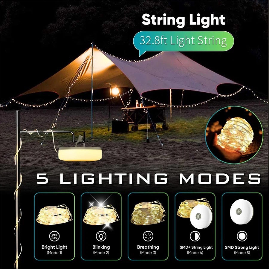 Multi TYPE-C Rechargeable Outdoor Camping Hiking String Lamp LED Lights Torches