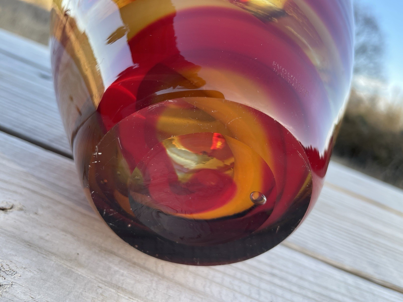 Waterford Evolution “Red Sea” Crystal Amphora Art Glass Vase, swirl design