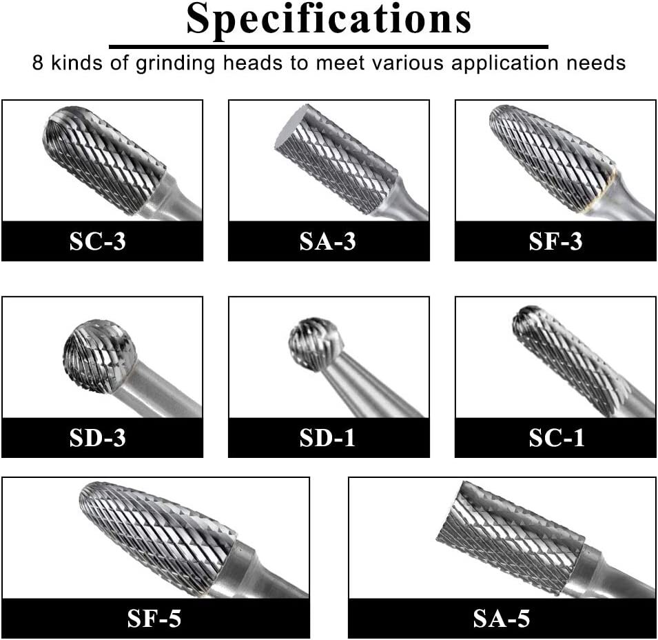 1/4'' Double Cut Tungsten Steel Carbide Rotary Burr Die Grinder Shank Bit Set US