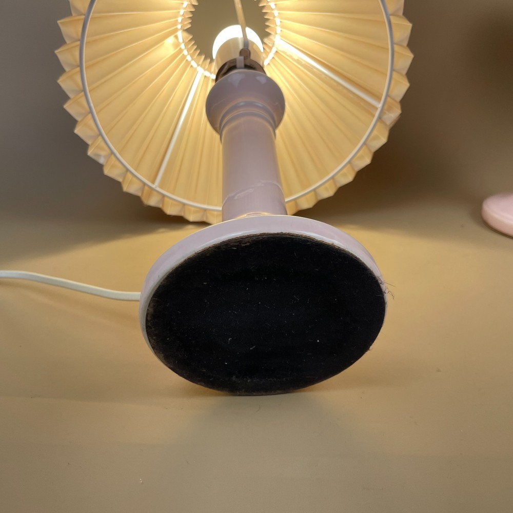 Vintage Ceramic Lamp Light Bedside Table Pink Pleated Shade Floral Patterned