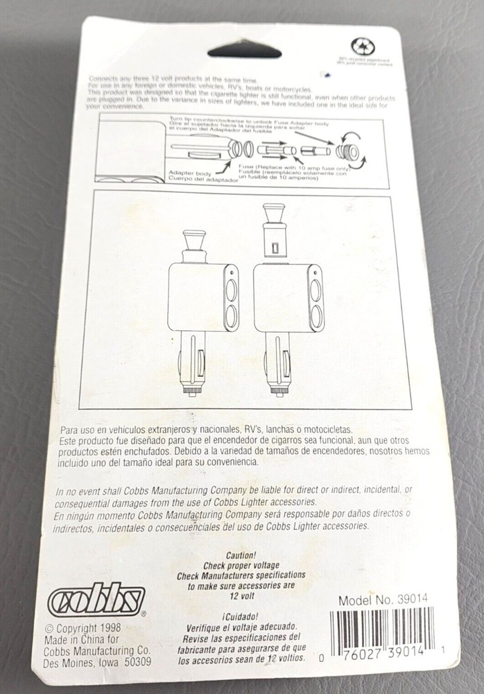 Auto Multi-Function Triple Socket With Lighter, New Open Package, Vintage