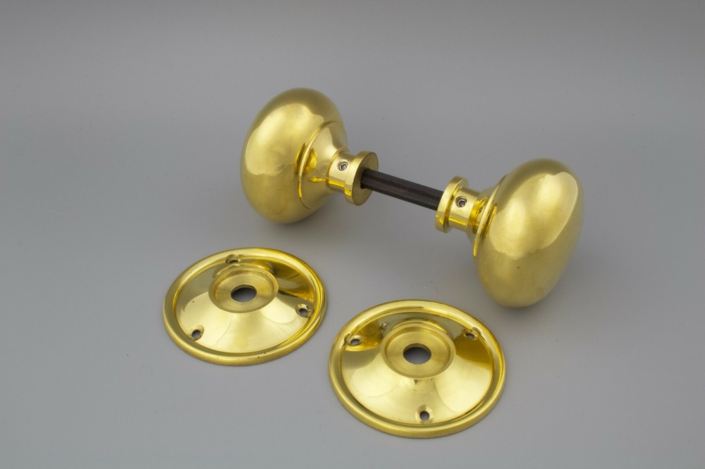 A pair of Solid Brass 65mm Unlaquered Victorian Brass Door Knobs Internal Handle