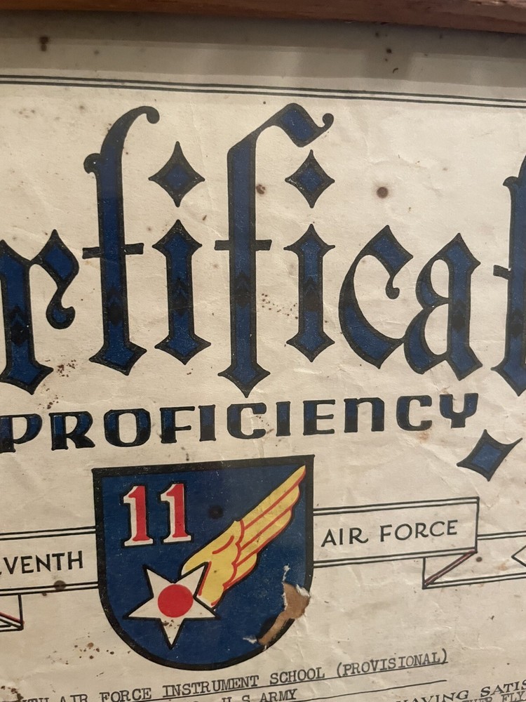 WWII 1945 11th Air Force Pilot Proficiency Certificate Instrument Course Named