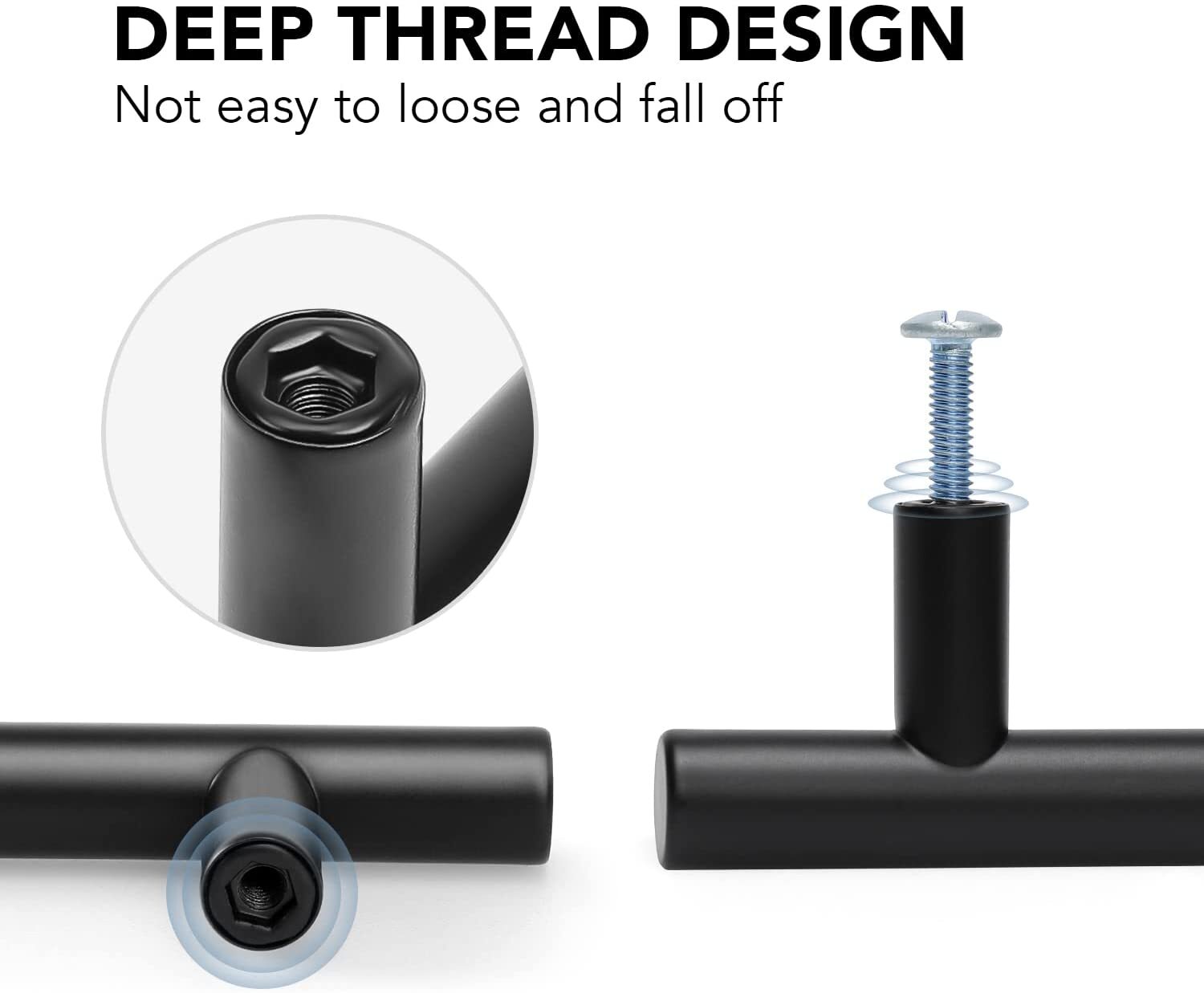 Black Modern Cabinet Handles T Bar Pulls Kitchen Drawer Hardware Stainless Steel