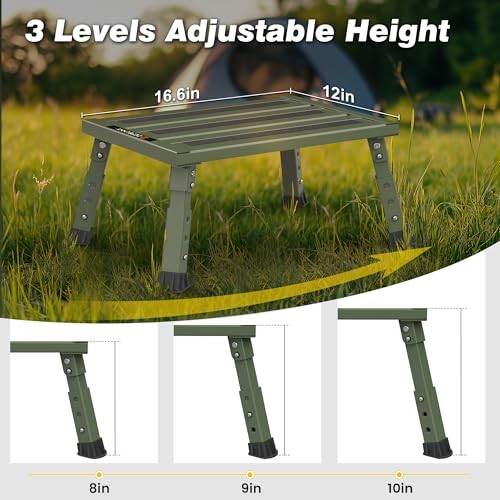 Adjustable RV Step Stool, 3-Step Height Adjustment, Foldable Legs, Army Green