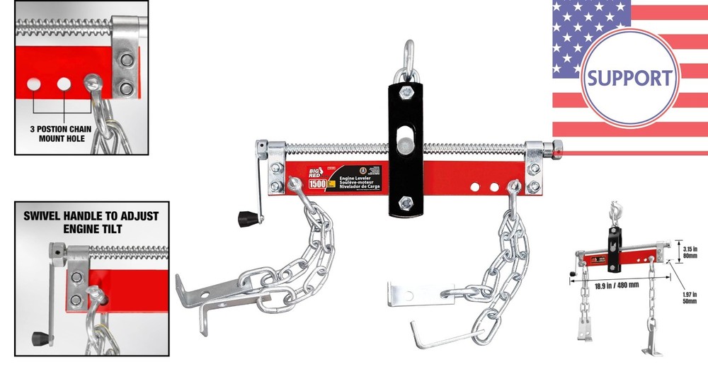 Versatile Engine Hoist Leveler - 3 Position Adjustable with 14" Chains Included