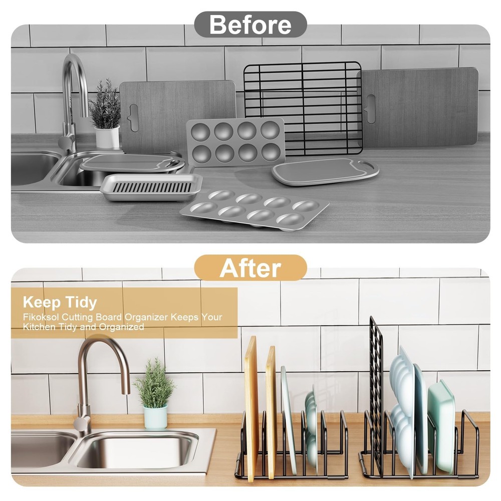 Fikoksol Cutting Board Organizer and Baking Sheet Rack, One Size, 2pc Black